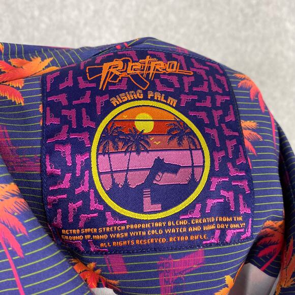 Retro Rifle Shirt Mens L Rising Palm Short Sleeve Button Down All Over Print - Picture 7 of 8